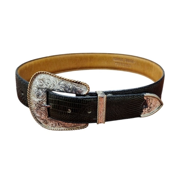 AL BERES Vintage Montana Silversmith Leather Belt-Handmade-Silver and Gold Sz 28 - Picture 2 of 16